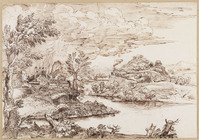 K VI 077
<br/>
Groot rivierlandschap met kasteel en regenbui
<br/>
<em>Onofri, Crescenzio (1634-1714)</em>